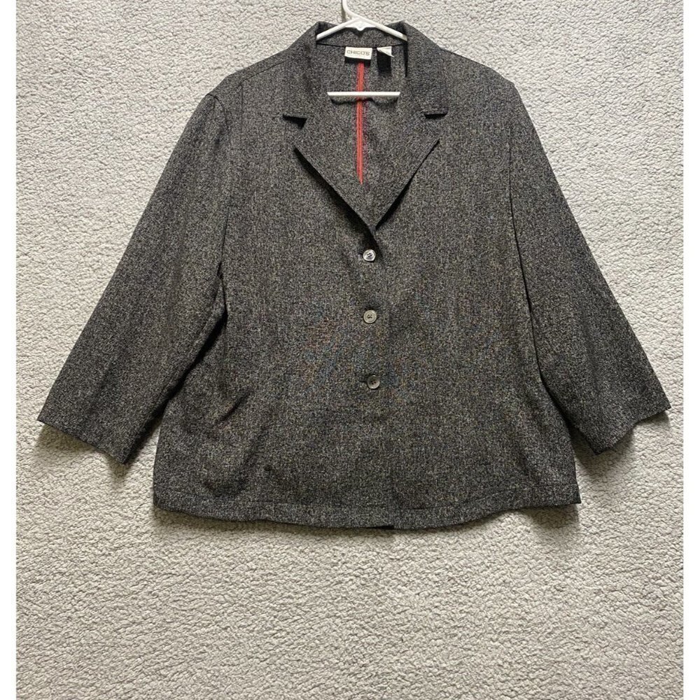 Chicos Size 3 Blazer Women's Small Jacket Long Sleeve V Neck Coat Black & White